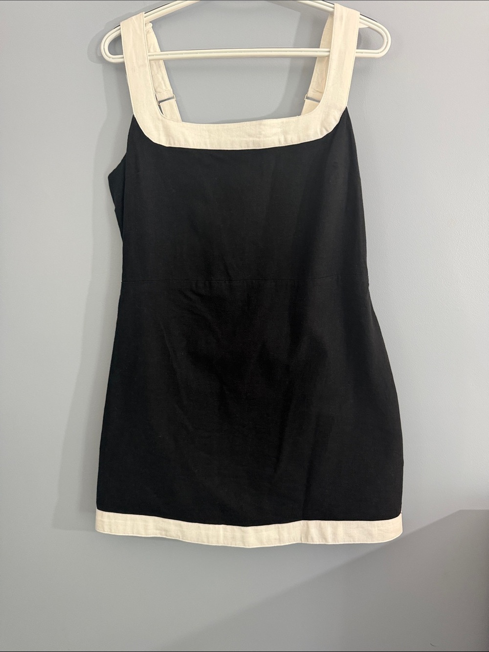 Abercrombie & Fitch Black/White Linen Wide Strap Mini Dress SZ L - Picture 6 of 10